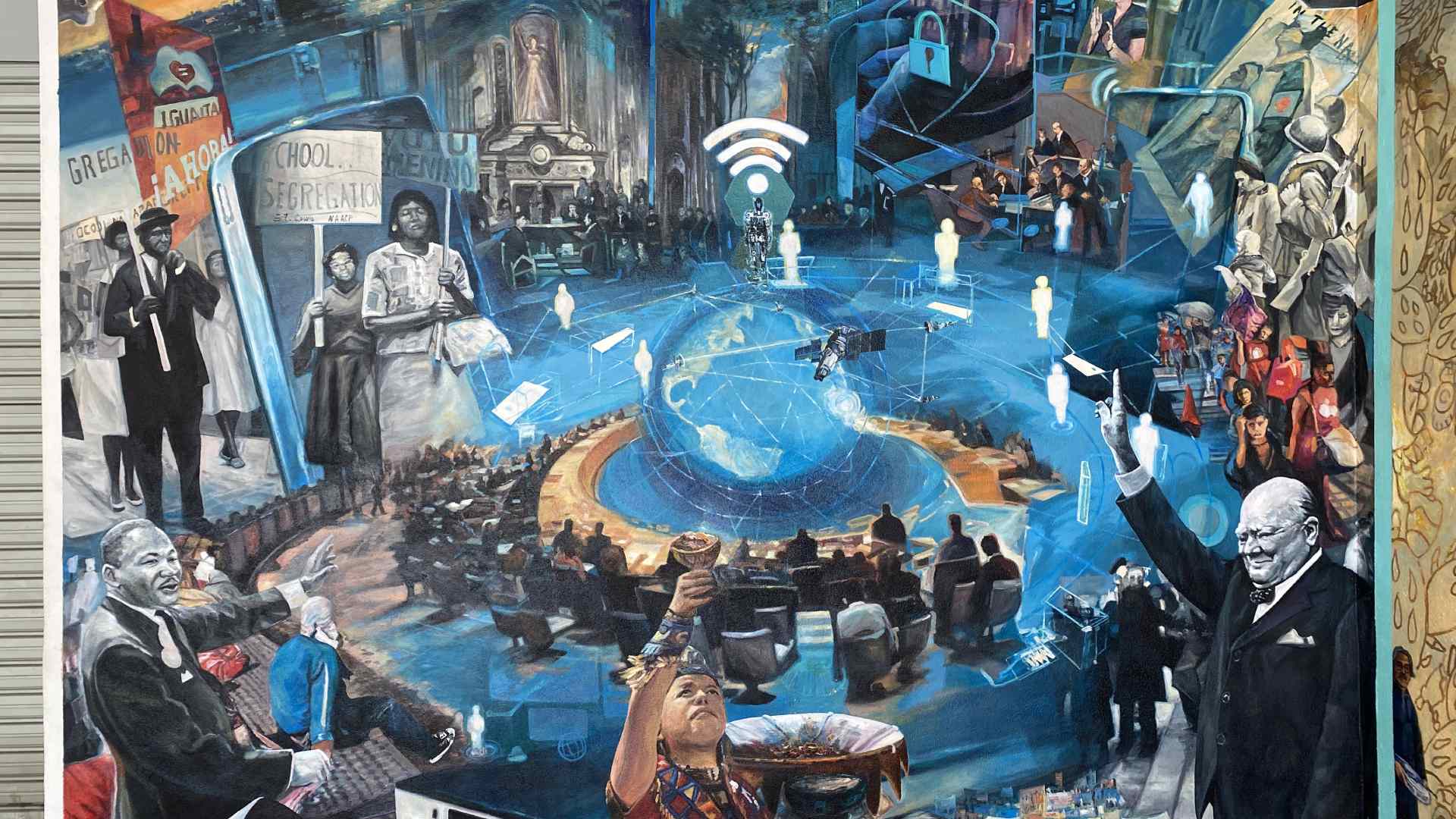 Plasman en mural de UANL historia del derecho